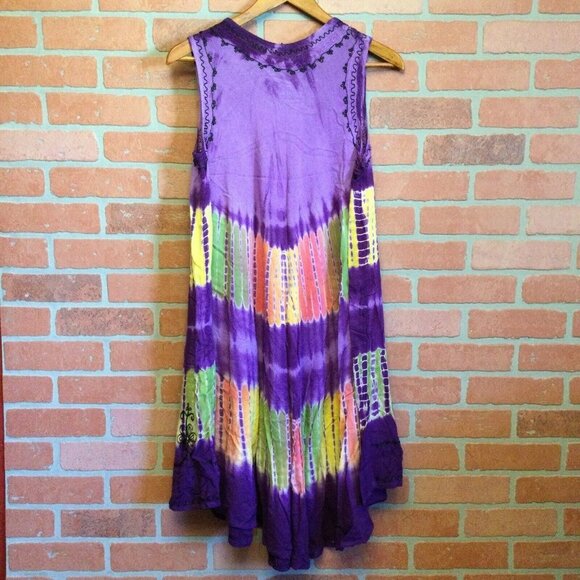 Purple multicolored Tie Dye Embroidered sleeveless Swimsuit Cover dress size 8 - Picture 4 of 5